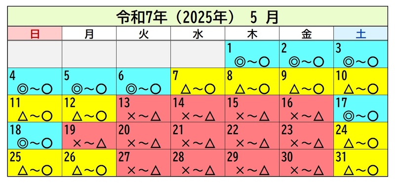令和7年（2025年）5月のカレンダー