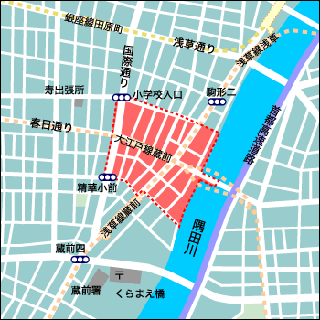 蔵前駅周辺→今戸自転車保管所（今戸2丁目26番11号）